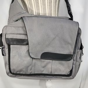 Diaper Dude Grey and Black Pin Striped Messenger Bag Diaper Bag